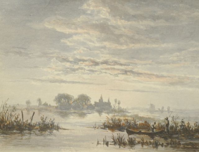 Jacob Abels | Flusslandschaft in Morgenrot, Aquarell auf Papier, 11,0 x 14,0 cm
