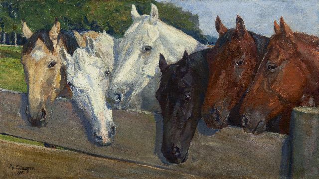Philipp Jakob Erlanger | Horses behind the fence, Öl auf Leinwand, 38,4 x 67,7 cm, signed l.l. und dated 1903