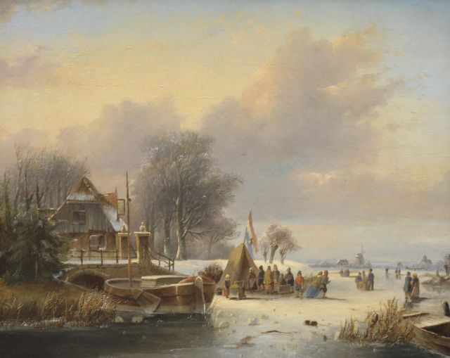 Johannes Petrus van Velzen | Ice skaters, Öl auf Leinwand, 44,0 x 51,5 cm