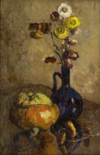 Jacoba van Groningen-Laurillard | Stilleben mit Trockenblumen und Kürbis, Öl auf Leinwand, 60,0 x 40,0 cm, Unterzeichnet l.u.
