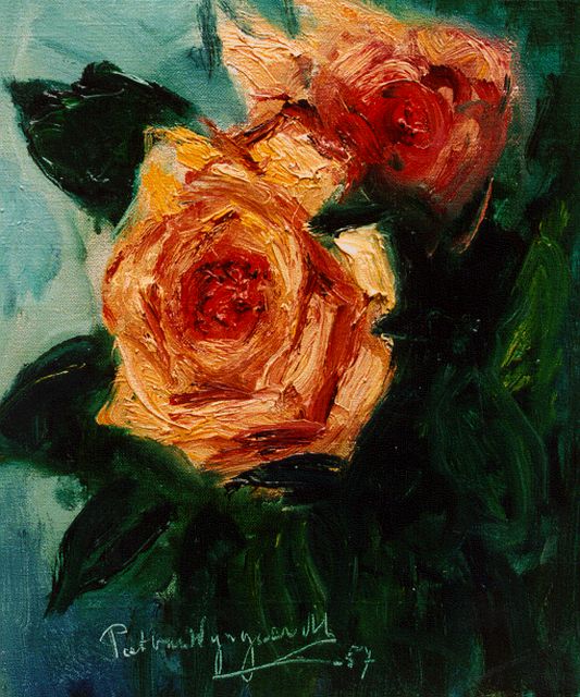 Piet van Wijngaerdt | Roses, Öl auf Leinwand, 30,0 x 24,0 cm, signed l.l. und dated '57