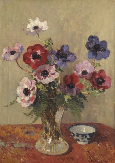 Stutterheim L.P.  | A still live with flowers and a bowl, Öl auf Leinwand 49,8 x 35,4 cm, signed l.r.
