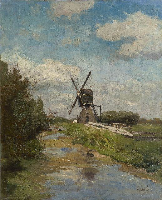 Paul Joseph Constantin Gabriel | Mühle in der Westbroekpolder bei Zoeterwoude, Öl auf Leinwand auf Tafel, 32,5 x 26,1 cm, Unterzeichnet r.u.