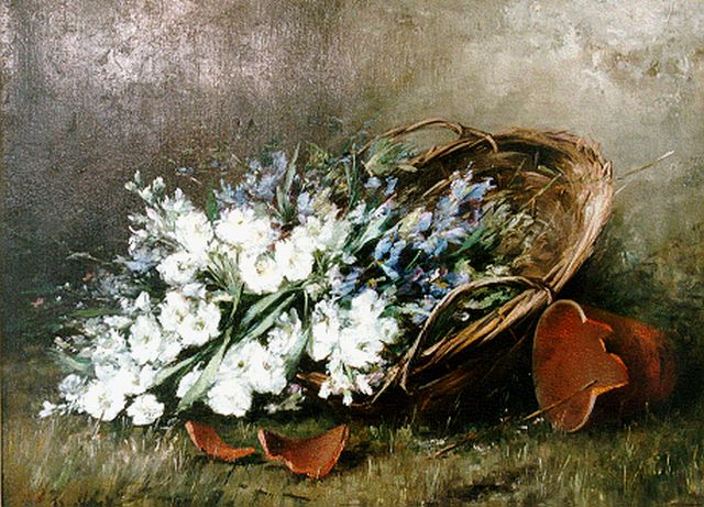 Deckers J.  | Flowers in a basket, Öl auf Leinwand 55,5 x 75,5 cm, signed l.l.