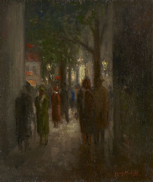 Joop Kropff | A street scene by night, Öl auf Holz, 31,7 x 26,9 cm, signed l.r.
