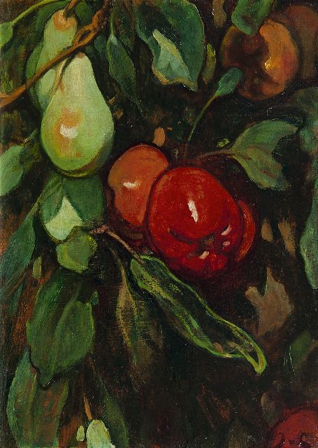 Looy J. van | Rote Äpfel und Birnen, Öl auf Holz 37,0 x 26,7 cm, Unterzeichnet r.u. mit Initialen