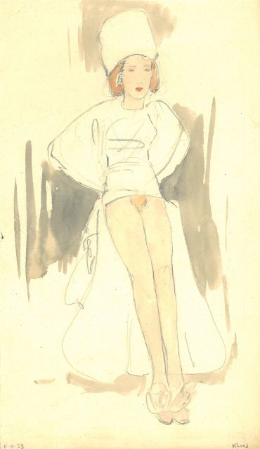 Kloos C.  | Elegante Frau, halbnackt, Bleistift und Aquarell auf Papier 30,9 x 17,9 cm, Unterzeichnet r.u. und datiert 5-4-39