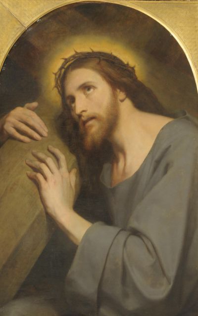 Scheffer A.  | Christ with the cross, Öl auf Leinwand 91,0 x 59,0 cm, signed u.l. und dated 1845