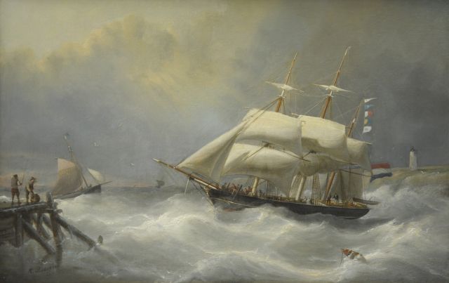 Nicolaas Riegen | A sailing boat, Öl auf Leinwand  auf Holzfaser, 44,1 x 67,9 cm, signed l.l.