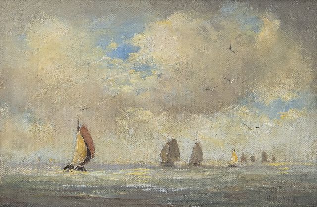 Hobbe Smith | Plattbodenboote auf der Zuiderzee, Öl auf Leinwand, 20,7 x 30,6 cm, Unterzeichnet r.u.