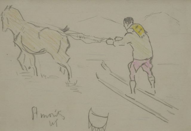 Willy Sluiter | Ski joering, St. Moritz 1910, Bleistift und Farbbleistift auf Papier, 11,0 x 15,9 cm, signed l.l. with initials und dated 1910