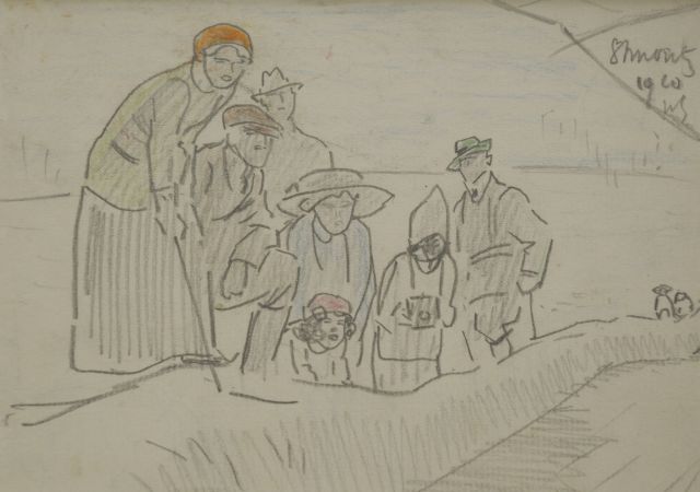Willy Sluiter | Watching the races, St. Moritz 1910, Bleistift und Farbbleistift auf Papier, 16,7 x 11,8 cm, signed u.r. with initials und dated 1910