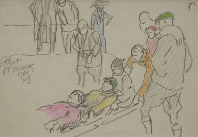 Willy Sluiter | Start bobsled race, St Moritz 1910, Bleistift und Farbbleistift auf Papier, 11,6 x 16,2 cm, signed c.l. with initials und dated 1910