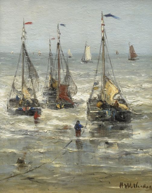 Hendrik Willem Mesdag | Sailing out to sea, Öl auf Tafel, 30,0 x 24,8 cm, signed l.r.