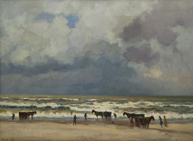 Evert Moll | Shrimp fishing on the beach, Öl auf Leinwand, 66,0 x 91,0 cm, signed l.l.