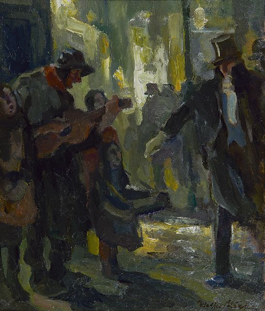 Walter Miehe | Vor dem Theater, Öl auf Holzfaser, 35,2 x 29,2 cm, Unterzeichnet r.u. und datiert '23