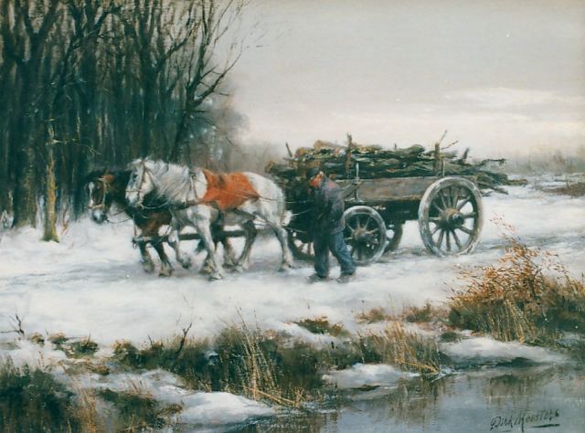 Dirk Meesters | Gathering wood in winter, Öl auf Leinwand, 31,0 x 41,0 cm, signed l.r.