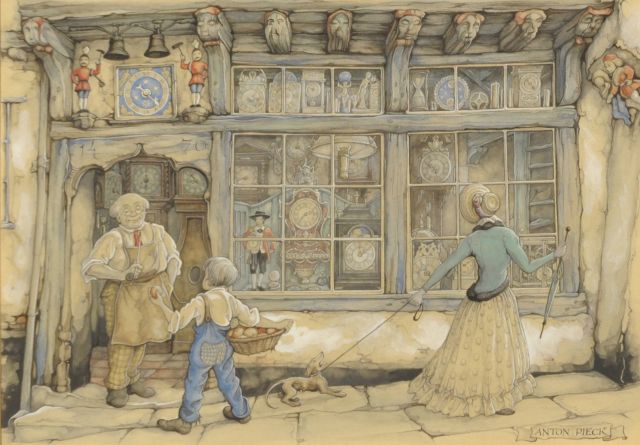 Anton Pieck | The clockmaker, Aquarell auf Papier, 24,2 x 34,5 cm, signed l.r.