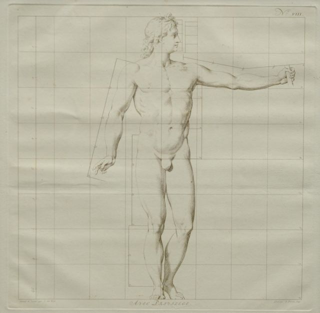 Wit J. de | Die Idealmaße des menschlichen Körpers - Mann ( Nr. VIII), Stich auf Papier 40,0 x 40,0 cm