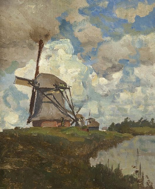 Willem Bastiaan Tholen | Holländische Windmühle bei Giethoorn, Öl auf Leinwand auf Holz, 32,5 x 27,0 cm, Unterzeichnet u.r.