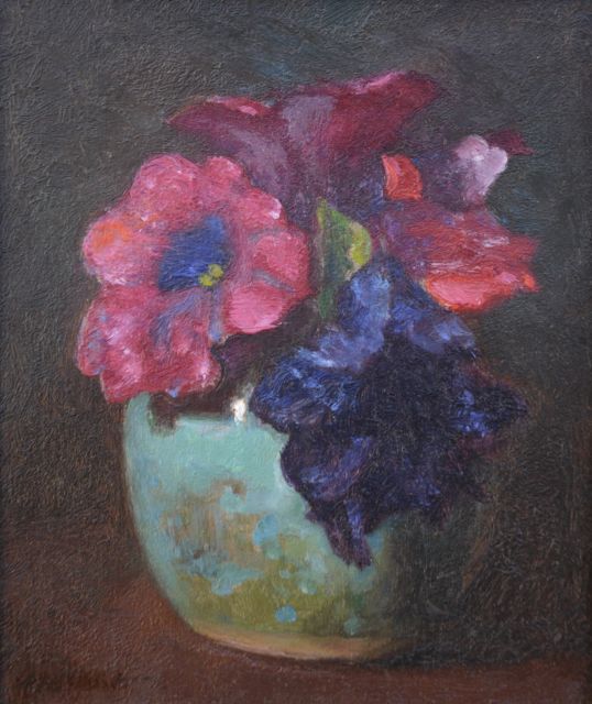 Marie Wandscheer | Petunias in a ginger jar, Öl auf Holz, 18,5 x 15,5 cm, signed l.l.