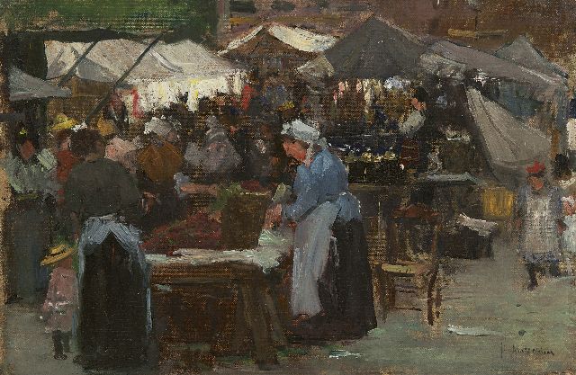 Floris Arntzenius | Markt in Den Haag, Öl auf Leinwand auf Tafel, 31,3 x 47,2 cm, Unterzeichnet r.u.