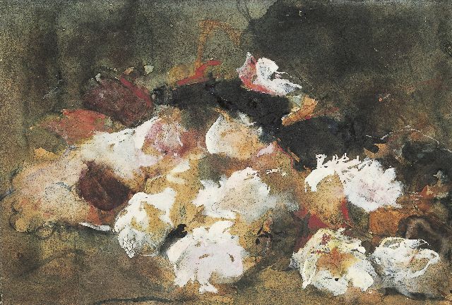 Breitner G.H.  | Still life of roses, Schwarze Kreide und Aquarell auf Papier 26,3 x 37,6 cm