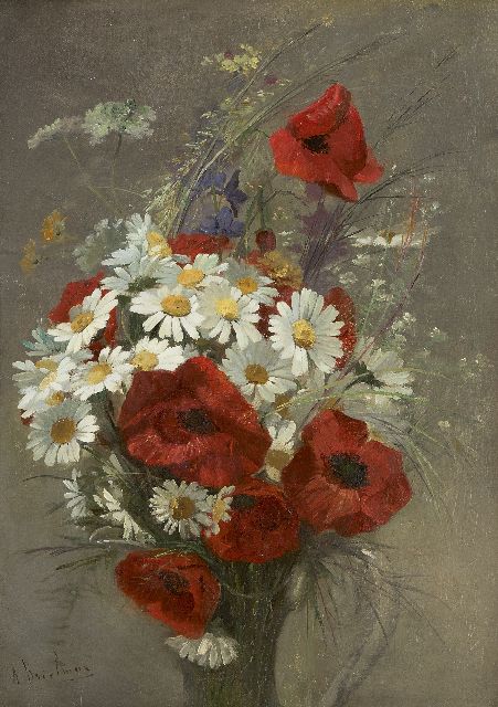 Jacques-Alfred Brielman | Stilleben mit Klatschmohn und Margeriten, Öl auf Leinwand, 46,1 x 32,6 cm, Unterzeichnet l.u.