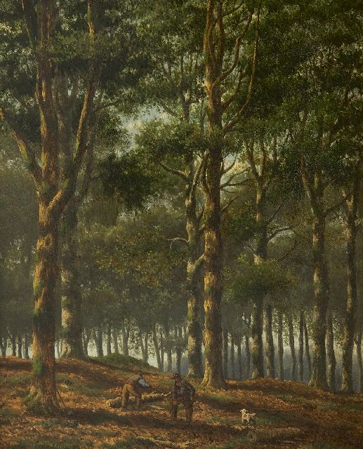 Mendes da Costa S.H.  | Waldansicht mit Forstmeistern, Öl auf Holz 34,6 x 28,3 cm, Unterzeichnet l.u.