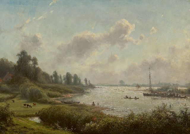 Jan Frederik van Deventer | A view of the IJssel, Öl auf Holz, 33,4 x 47,3 cm, signed l.l.