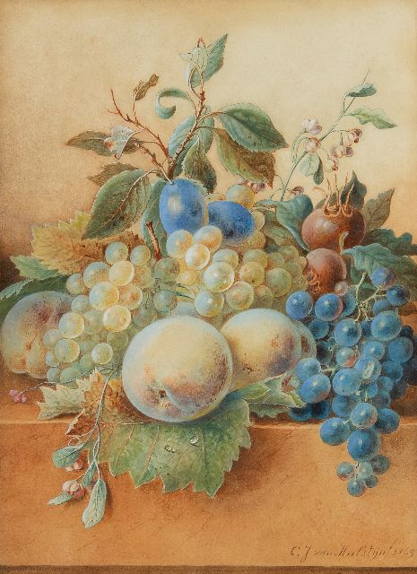 Johan van Hulstijn | Stilleben mit Obst auf einer Marmorplinthe, Aquarell auf Papier, 37,3 x 27,4 cm, Unterzeichnet r.u. und datiert 1896