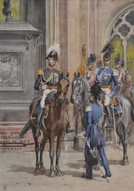 Staring W.C.  | Aide-de-camp of King Willem III near the Noordeinde palace, The Hague, Aquarell auf Papier 33,0 x 23,0 cm, signed l.l. with monogram