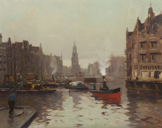 Evert Jan Ligtelijn | Ansicht auf den Muntturm ab der Binnen-Amstel, Öl auf Leinwand, 59,4 x 73,4 cm