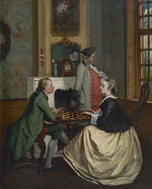 Floris Claes | Die Schachspieler, Öl auf Holz, 43,6 x 35,1 cm, Unterzeichnet l.u. und datiert '56