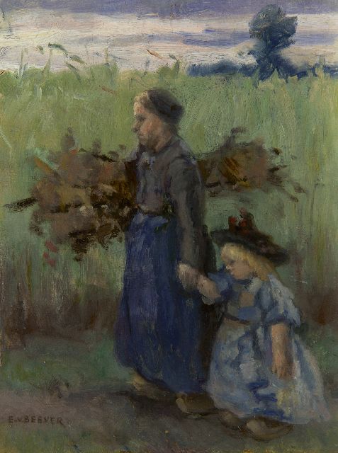 'Emanuël' Samson van Beever | Heimwärts durch das Getreidefeld, Öl auf Holz, 17,9 x 13,7 cm, Unterzeichnet l.u.