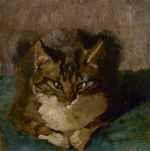 Lucie van Dam van Isselt | Katze, Öl auf Holz, 23,5 x 23,7 cm