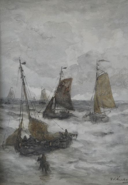 Mesdag H.W.  | Arrival of the fishing fleet, Aquarell auf Papier 52,0 x 36,5 cm, signed l.r.