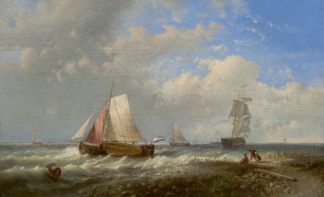 Abraham Hulk | Kreuzende Segelboote vor der Küste, Öl auf Leinwand, 35,4 x 55,6 cm