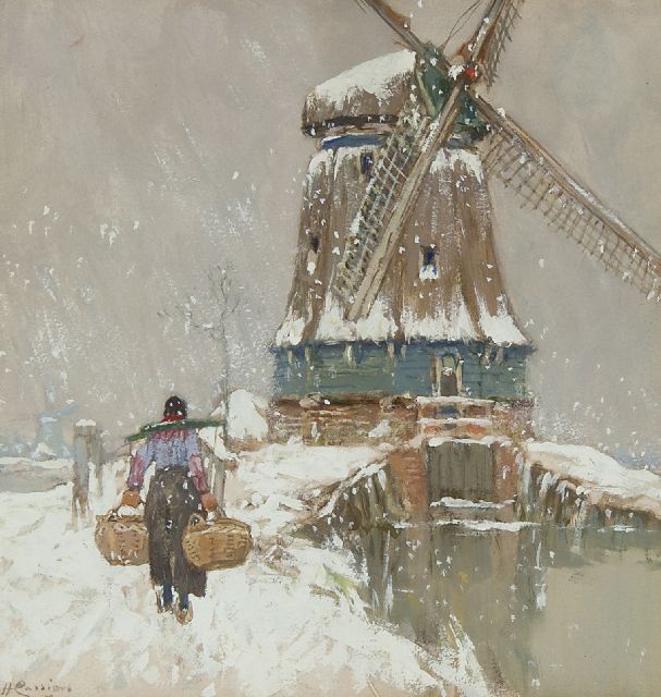 Henri Cassiers | Windmühle in Volendam, Aquarell und Gouache auf Papier, 23,5 x 22,5 cm, Unterzeichnet l.u. und zu datieren um 1917
