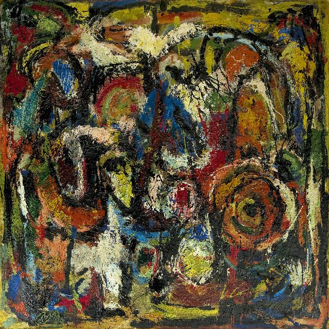 Ad Snijders | Abstract composition, Öl auf Holzfaser, 122,5 x 122,0 cm, signed l.l. with initials, in full and with init. on the und dated '58