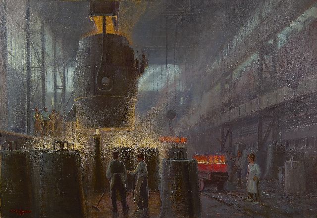 Alexander Kircher | Near the blast furnace, Öl auf Leinwand, 80,3 x 115,0 cm, signed l.l. und dated 1921