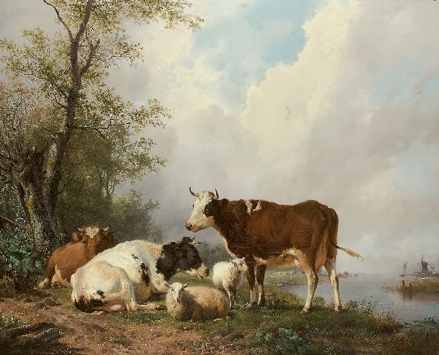 Hendrikus van de Sande Bakhuyzen | Cows in a river landscape, Öl auf Holz, 79,9 x 102,4 cm, Unterzeichnet u.l. und datiert 1840