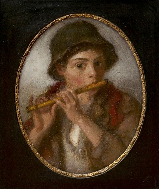 André Broedelet | A young shepherd with flute, Öl auf Eternit, 23,0 x 18,0 cm, signed l.r. with monogram