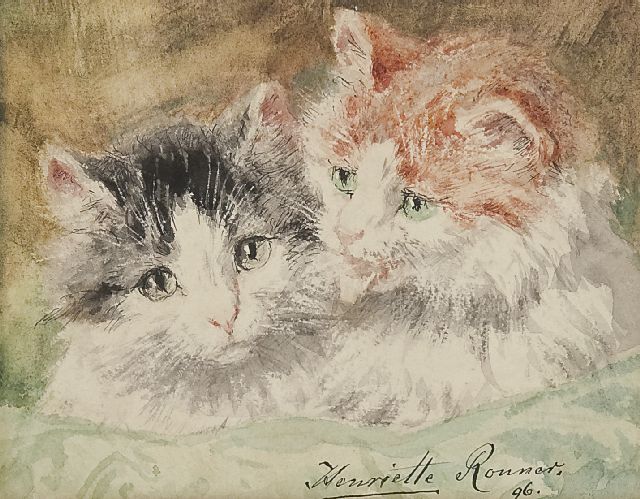 Ronner-Knip H.  | Two kittens, Aquarell auf Papier 12,2 x 15,3 cm, signed l.r. und dated '96