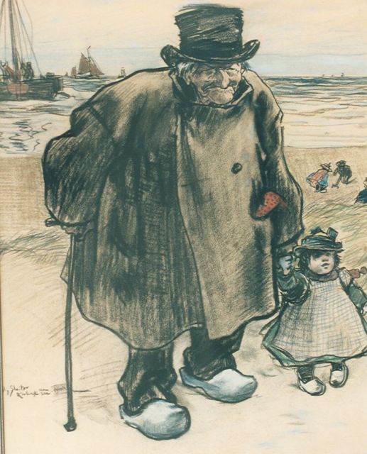 Sluiter J.W.  | 'Oome Piet', Holzkohle  auf Papier 24,0 x 17,0 cm, dated 1918