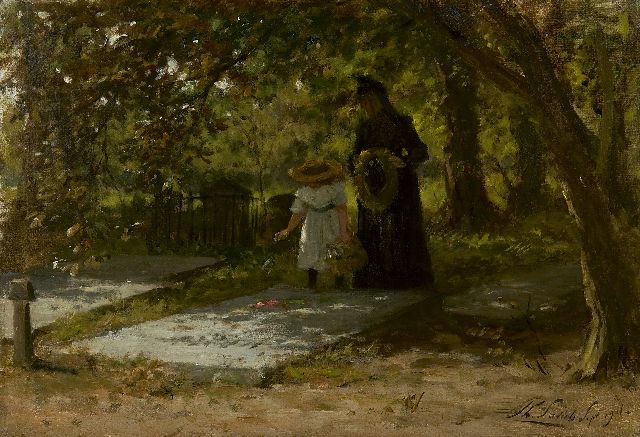 Philip Sadée | Besuch am Friedhof, Öl auf Leinwand auf Holz, 34,7 x 50,0 cm, Unterzeichnet r.u. und datiert 6. Sept. 1901