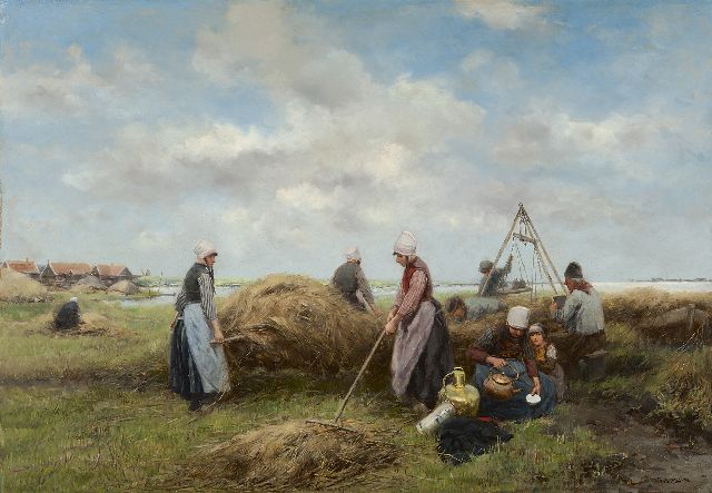 Johannes Marius ten Kate | Heuernte auf der Insel Marken, Öl auf Holz, 36,1 x 51,2 cm, Unterzeichnet r.u.
