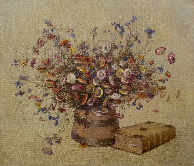 Ligtelijn E.J.  | Stilleben mit Trockenblumen, Öl auf Leinwand 75,0 x 88,0 cm, Unterzeichnet r.u. und datiert '37