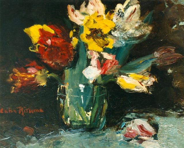 Coba Ritsema | Tulips in a glass vase, Öl auf Leinwand, 30,0 x 35,5 cm, signed l.l.