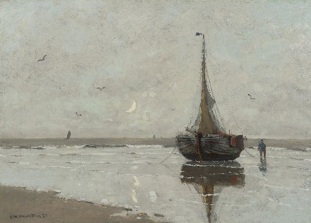 Morgenstjerne Munthe | Sunset at Katwijk, Öl auf Leinwand, 50,9 x 70,7 cm, signed l.l. und dated '20